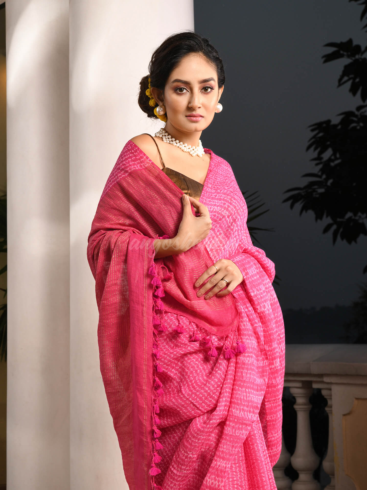 Pink Linen Srivari Handwoven Saree