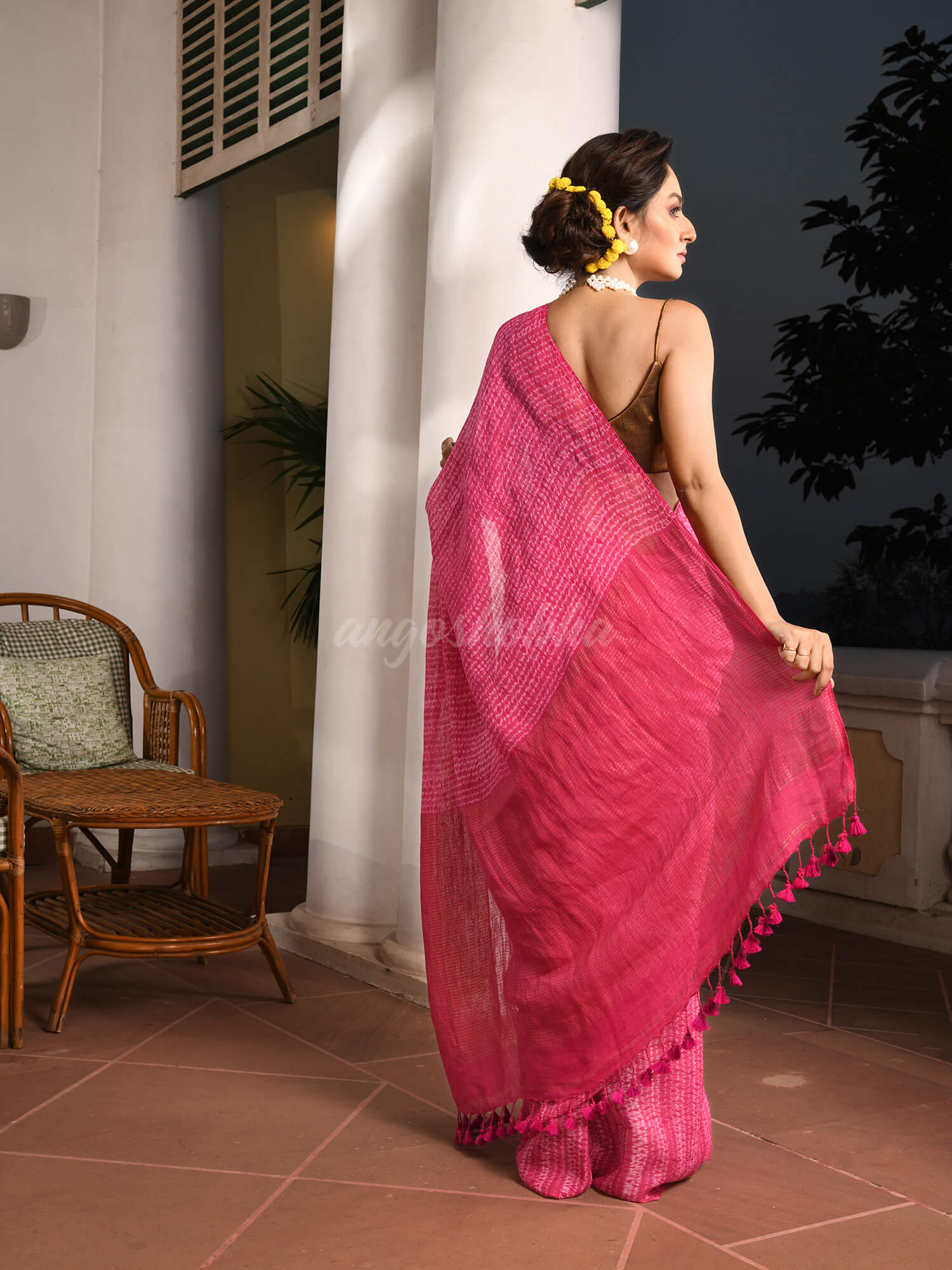 Pink Linen Srivari Handwoven Saree