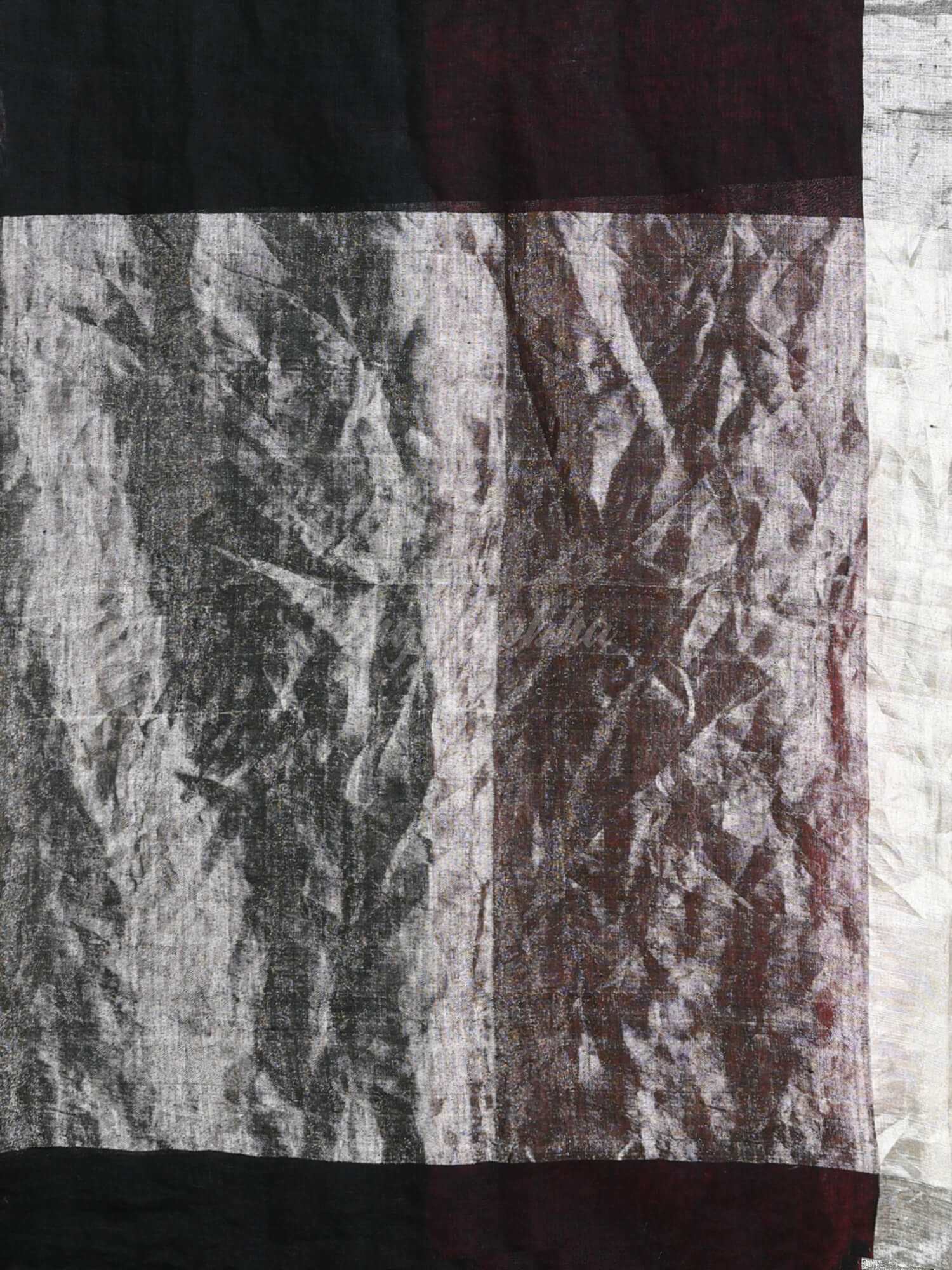 Black & Maroon Linen Handwoven Saree