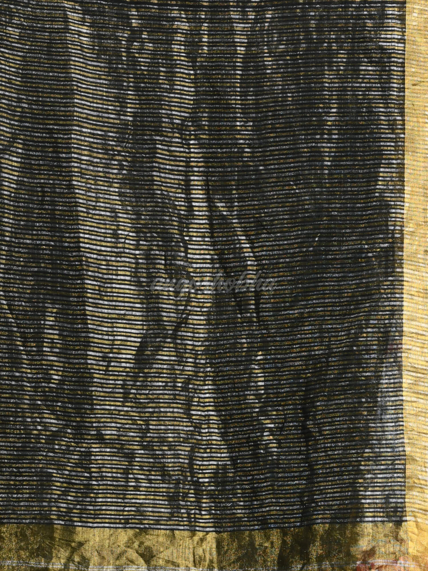 Black Linen All Body Multi Colour Zari Check Handwoven Tissue Saree