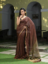 Maroon Linen Zari Tissue Check Handwoven Saree