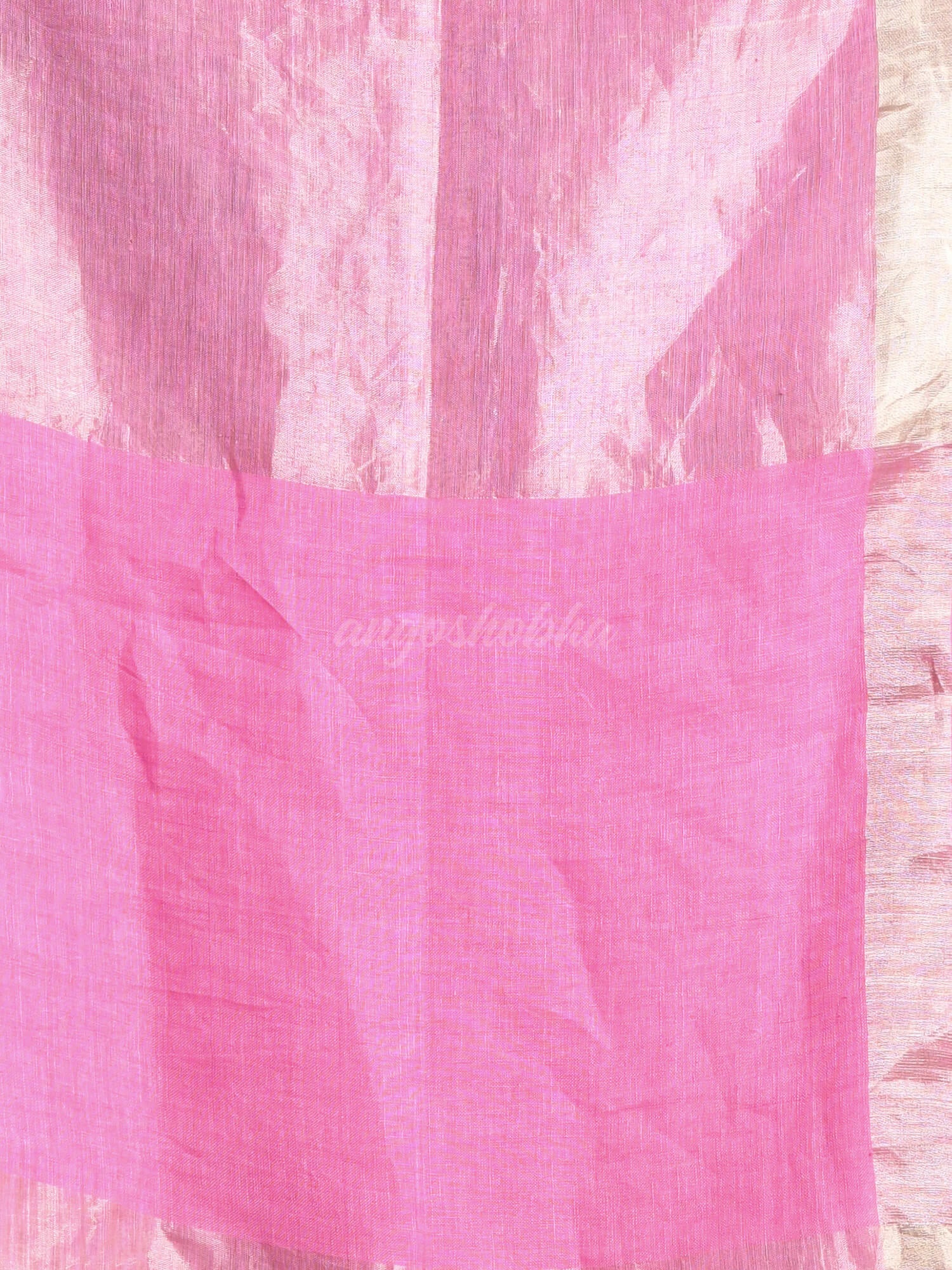 Pink Linen Zari Tissue Handwoven tissue saree-angoshobha