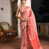 Peach Orange Linen Zari Tissue Handwoven tissue saree