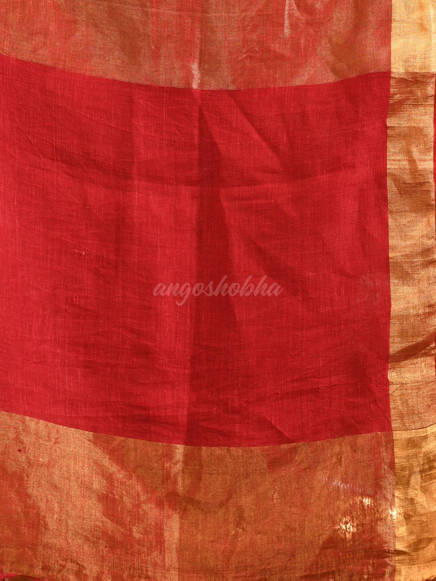 Maroon Linen Zari Tissue Handwoven tissue Saree-angoshobha