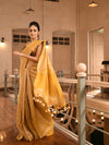 Mustard Linen Zari Tissue Handwoven Saree