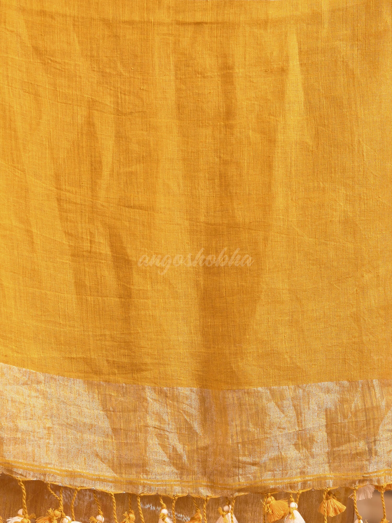 Mustard Linen Zari Tissue Handwoven tissue Saree