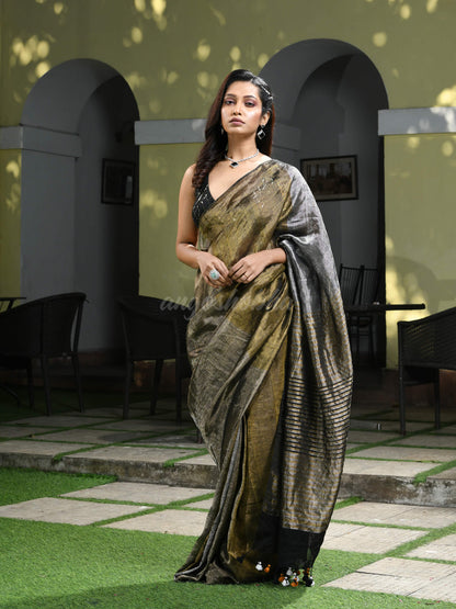 Multi Colour Linen Zari Tissue Handwoven tissue Saree