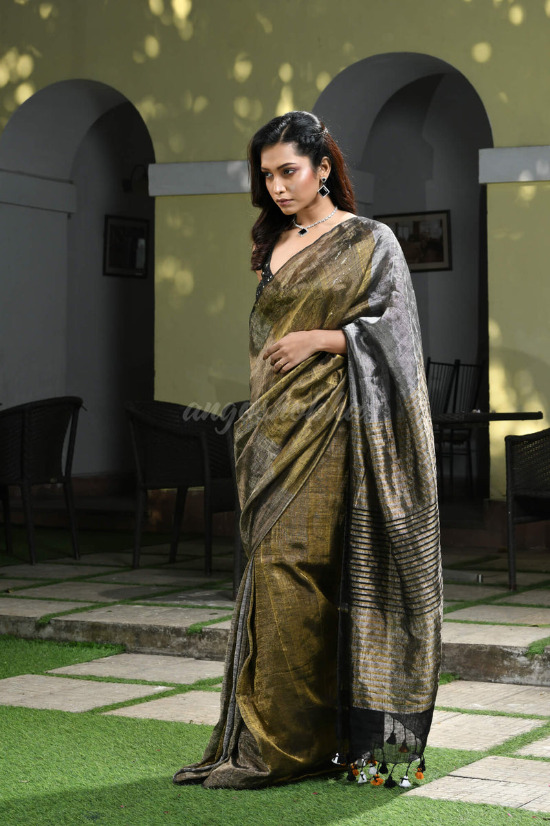 Multi Colour Linen Zari Tissue Handwoven Saree