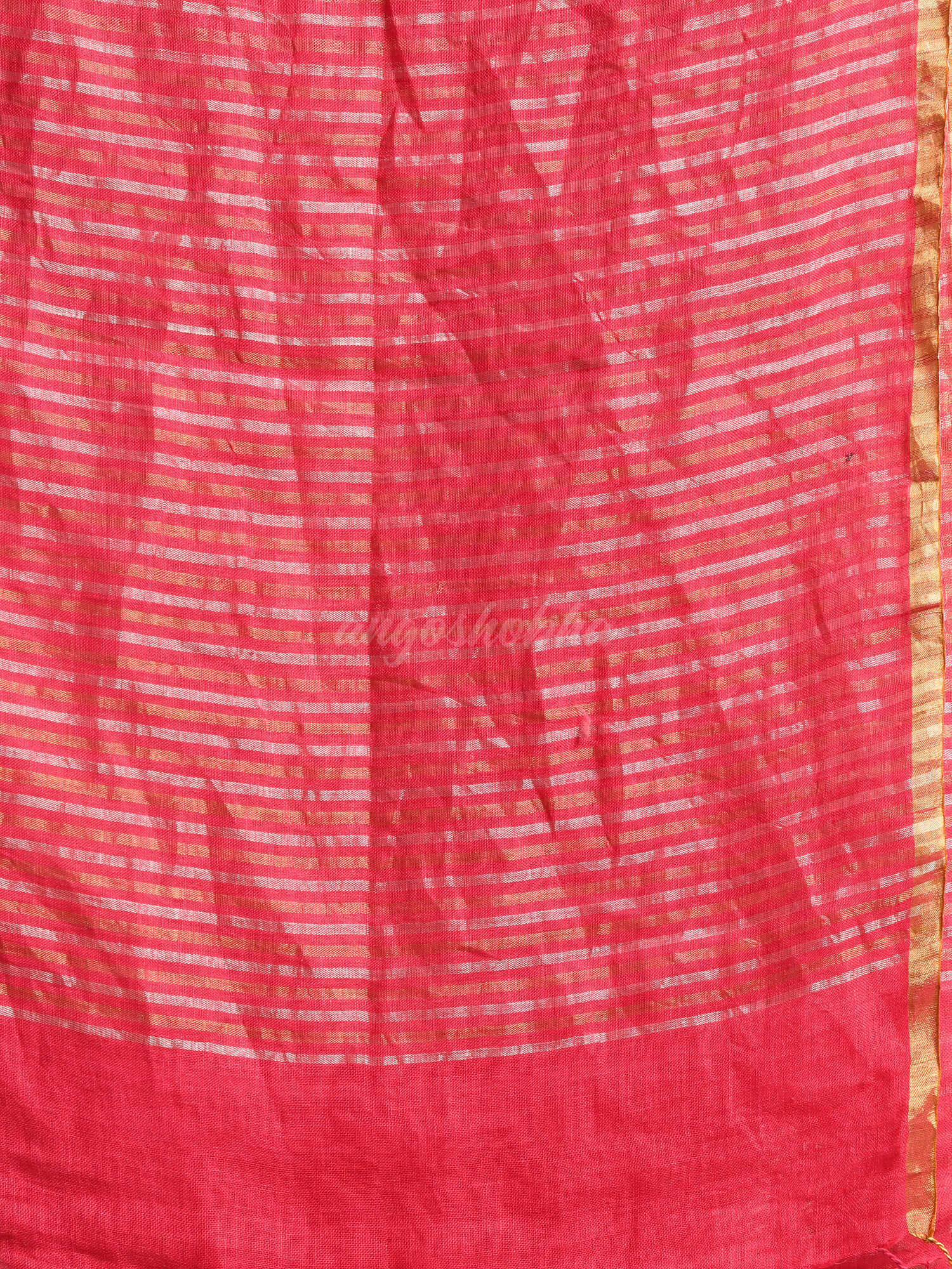 Fuchsia Pink Linen Zari With Pallu Multi Colour Zari Check Tissue Handwoven Saree