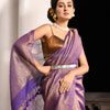 Violet Linen Zari Gold Handwoven Tissue Saree
