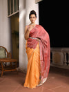 Mustard & Maroon Linen Zari Handwoven Saree