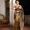 Golden Linen With Pallu Silver Zari Check Handwoven Tissue Saree