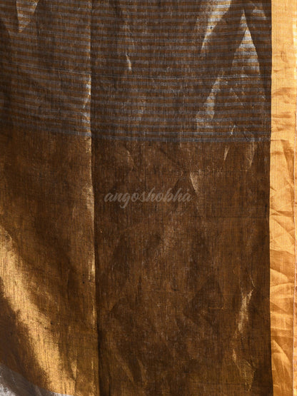 Golden Linen With Pallu Silver Zari Check Handwoven Tissue Saree