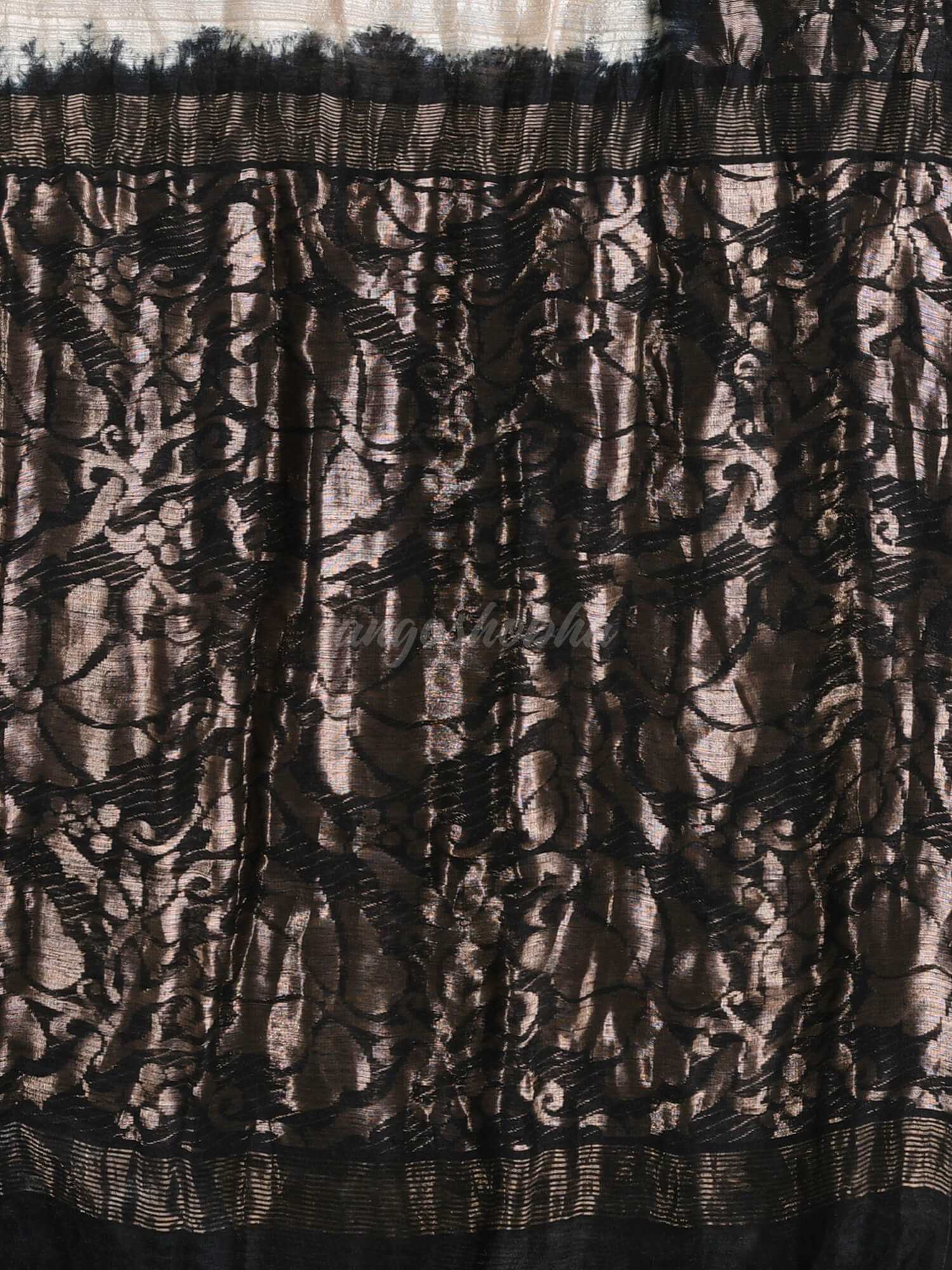 Beige Matka Silk Black Taidai Jacquard Saree