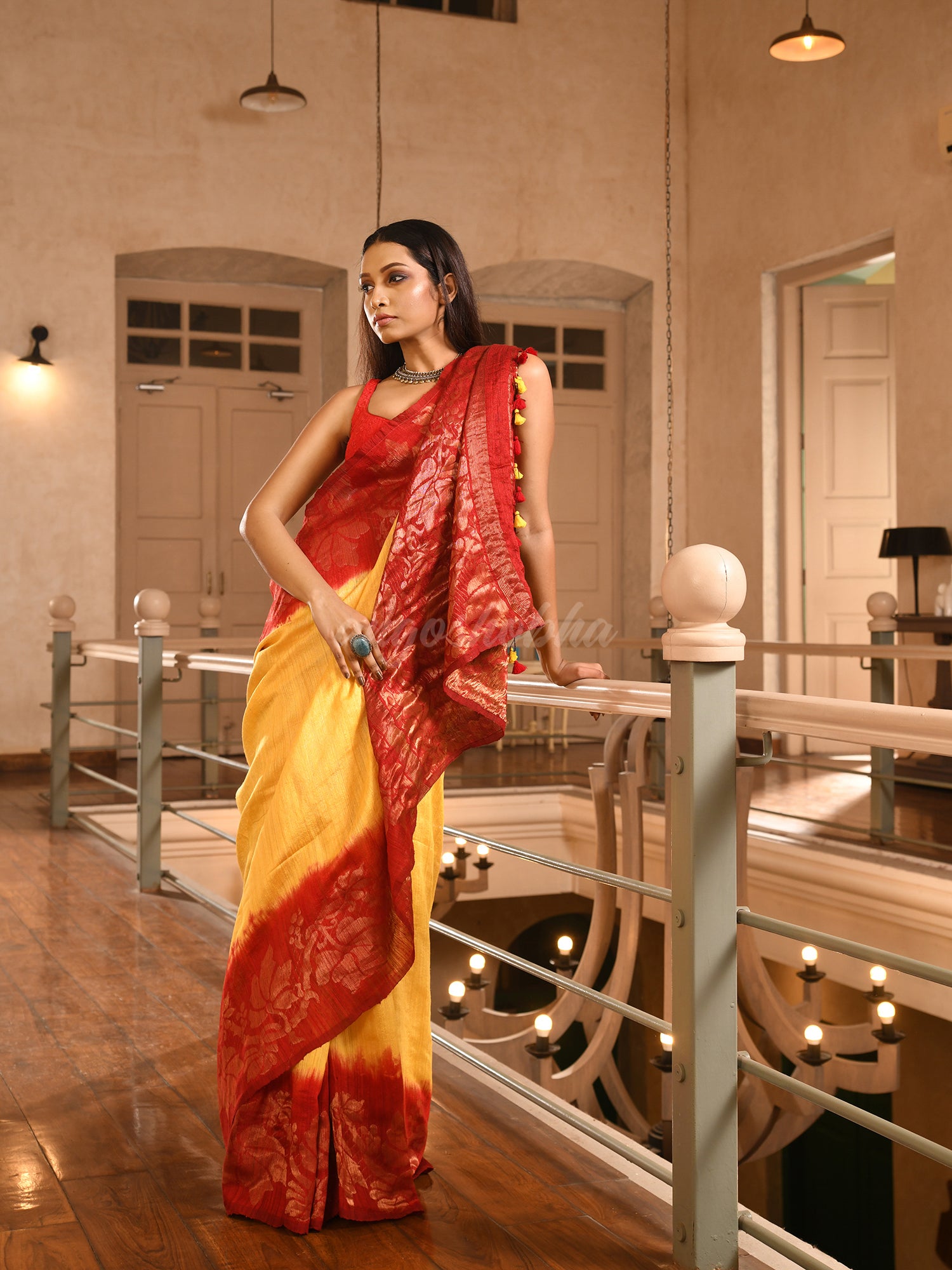 Yellow Matka Silk Red Taidai Jacquard Saree