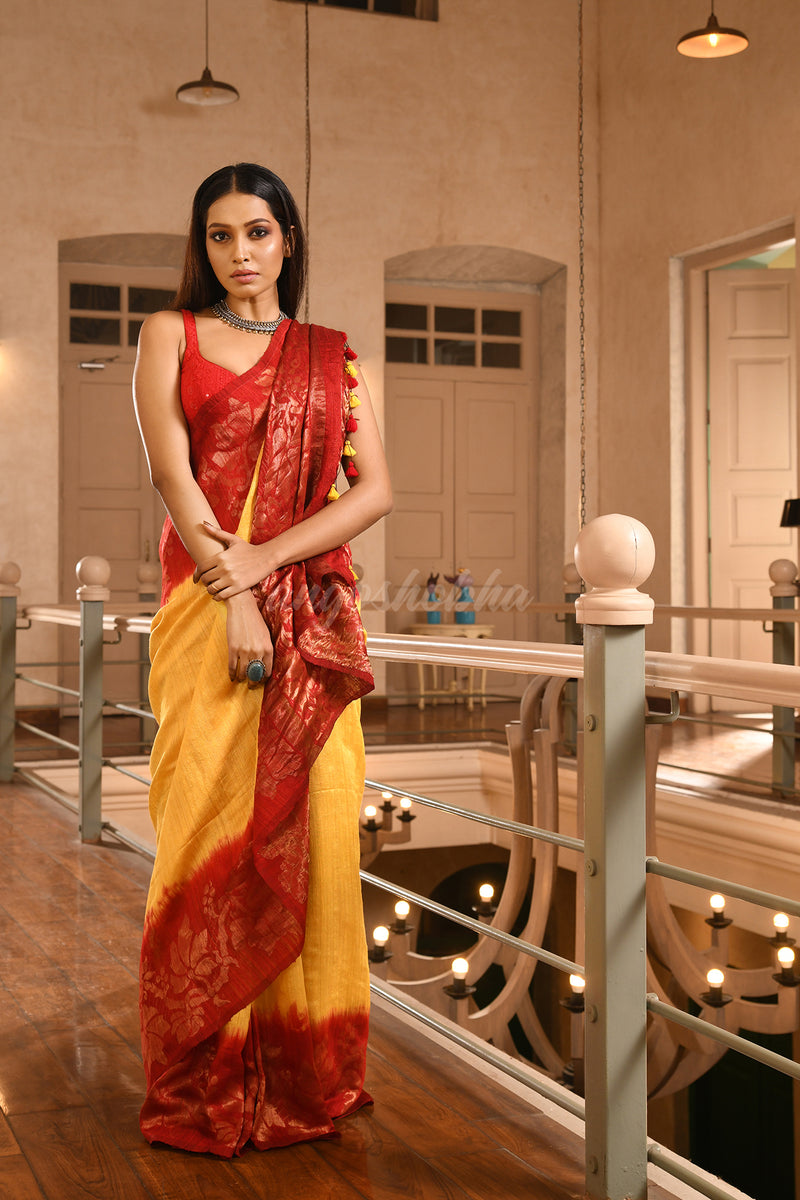 Yellow Matka Silk Red Taidai Jacquard Saree