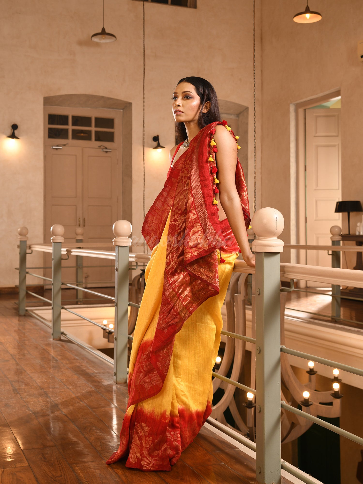 Yellow Matka Silk Red Taidai Jacquard Saree