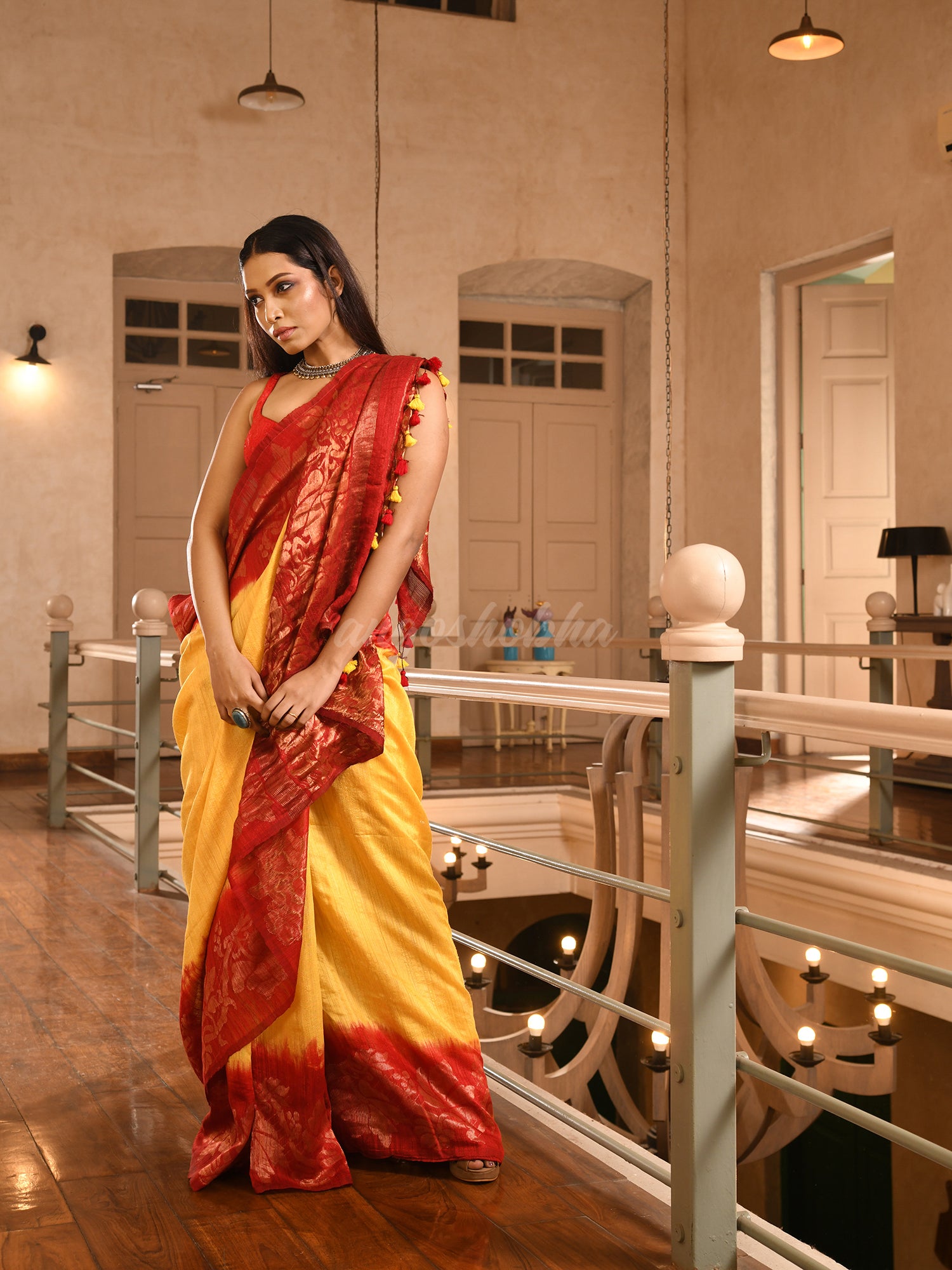Yellow Matka Silk Red Taidai Jacquard Saree
