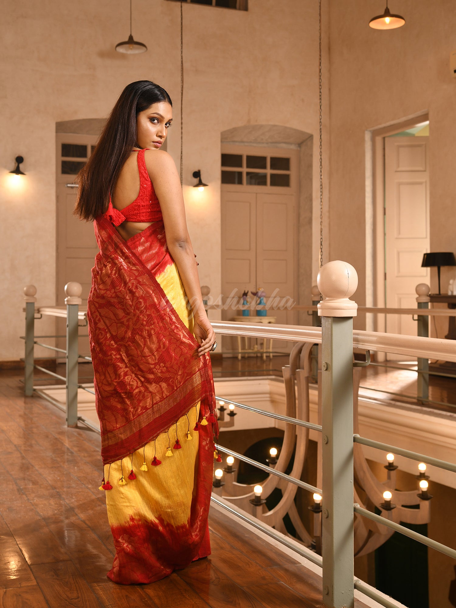 Yellow Matka Silk Red Taidai Jacquard Saree