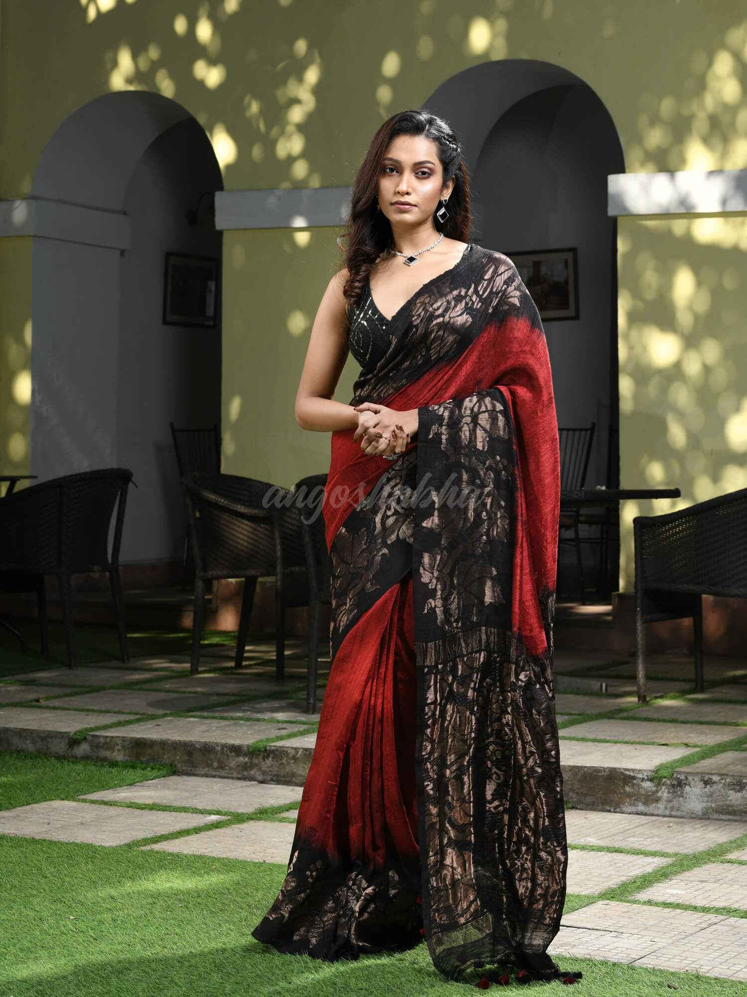 Maroon Matka Silk Black Taidai Jacquard Saree