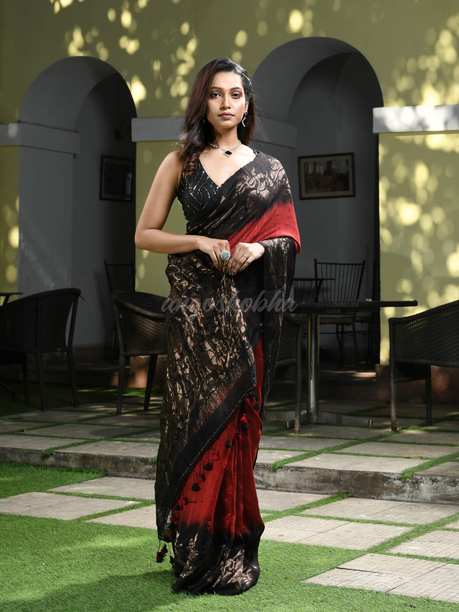 Maroon Matka Silk Black Taidai Jacquard Saree