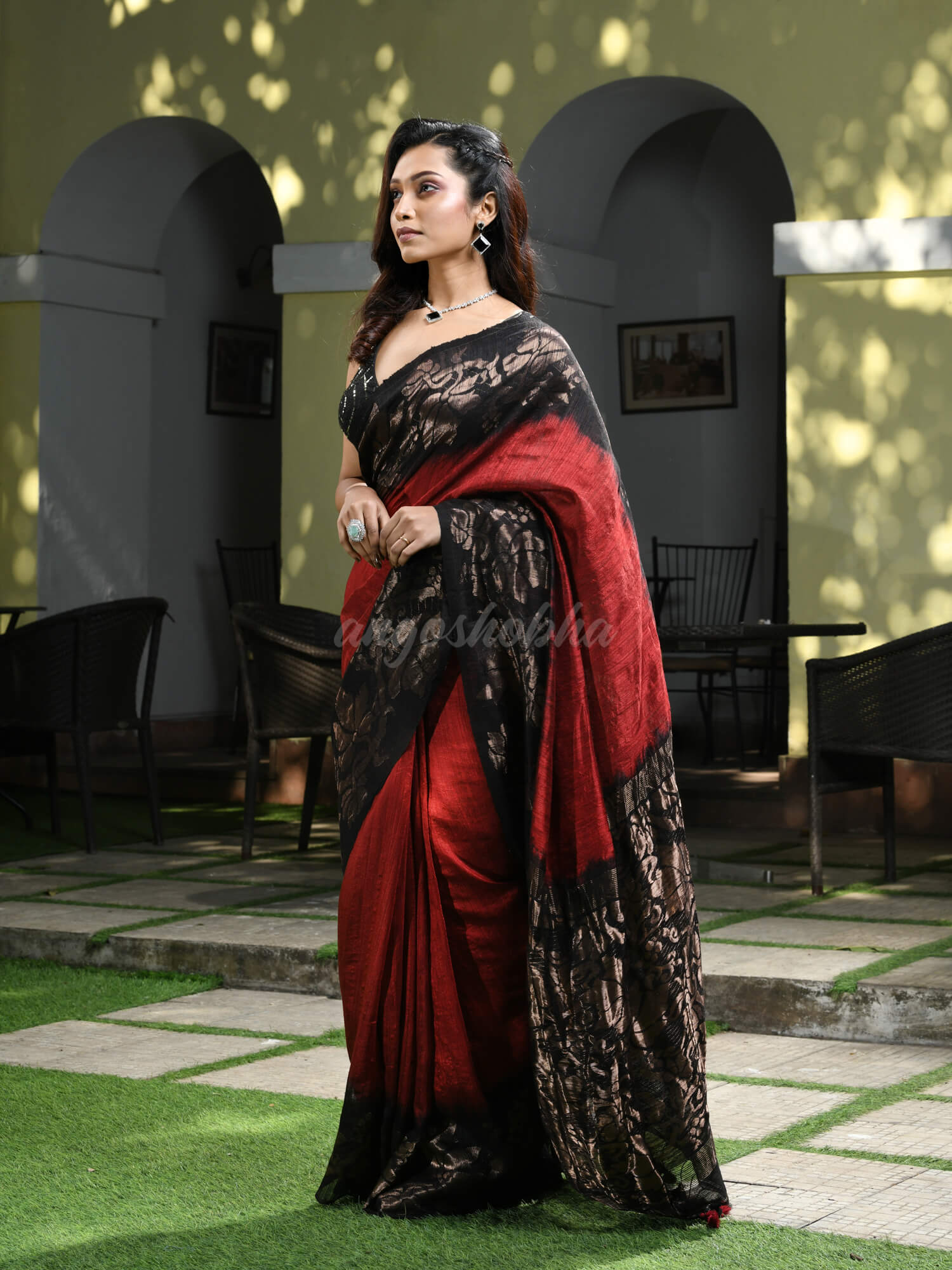 Maroon Matka Silk Black Taidai Jacquard Saree