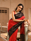 Red Matka Silk Black Taidai Jacquard Saree