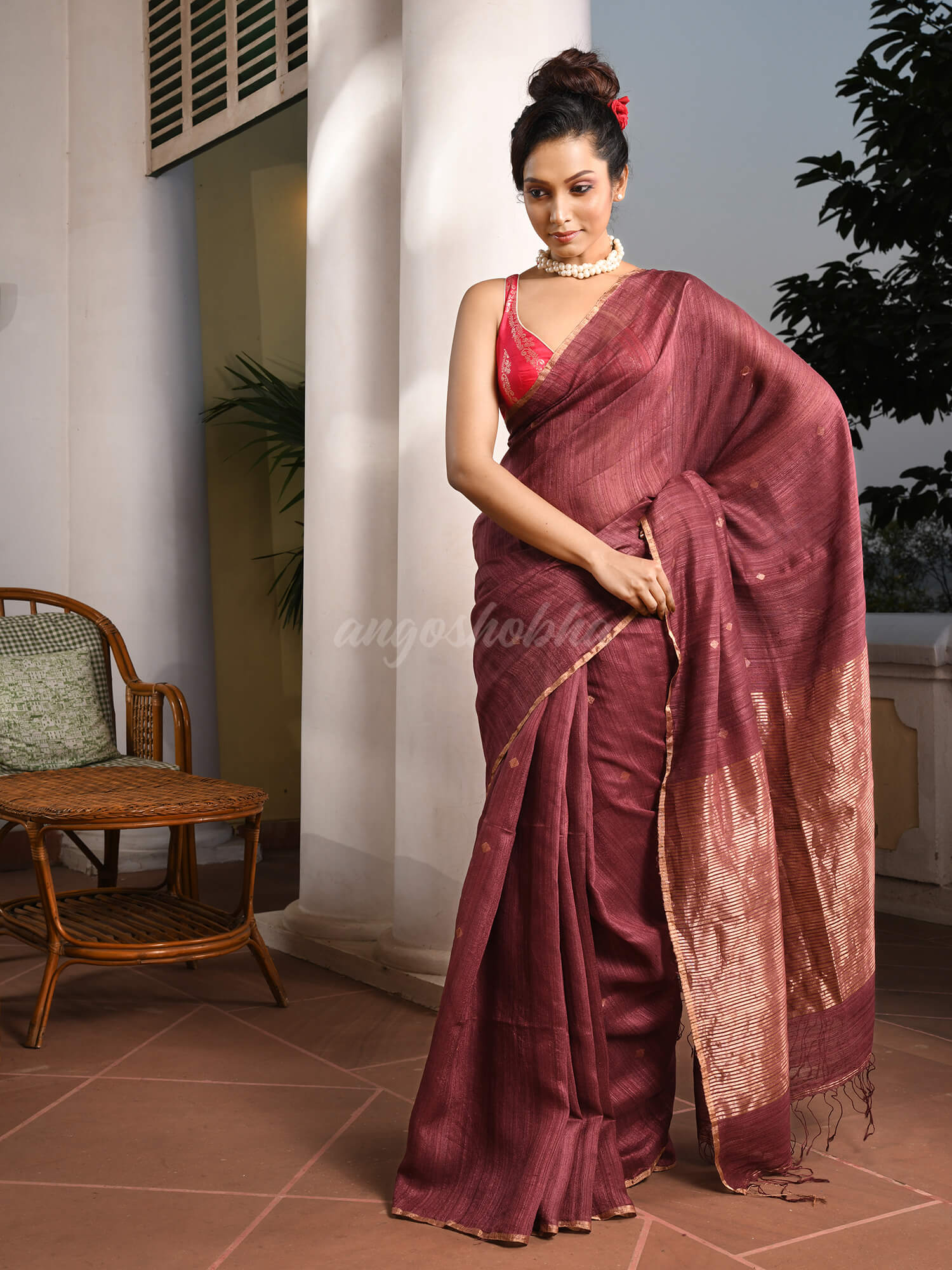 Dark Mauve Silk Matka All Body Buti Handwoven Saree