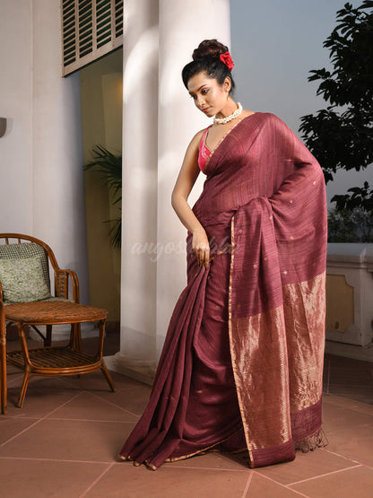 Dark Mauve Silk Matka All Body Buti Handwoven Saree