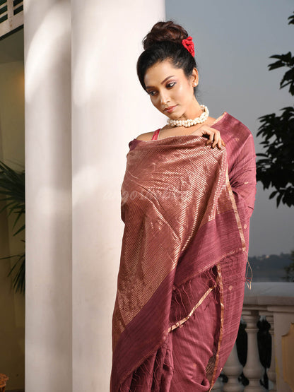 Dark Mauve Silk Matka All Body Buti Handwoven Saree