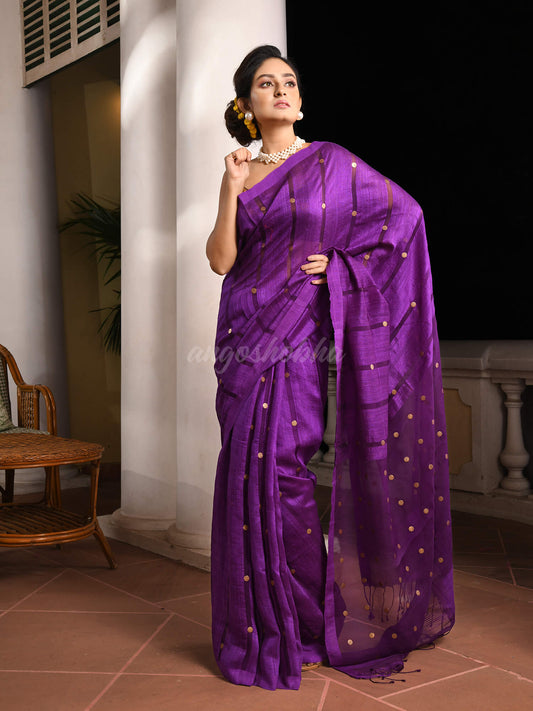 Violet Silk Matka All Body Guinea Sequence Handwoven Saree