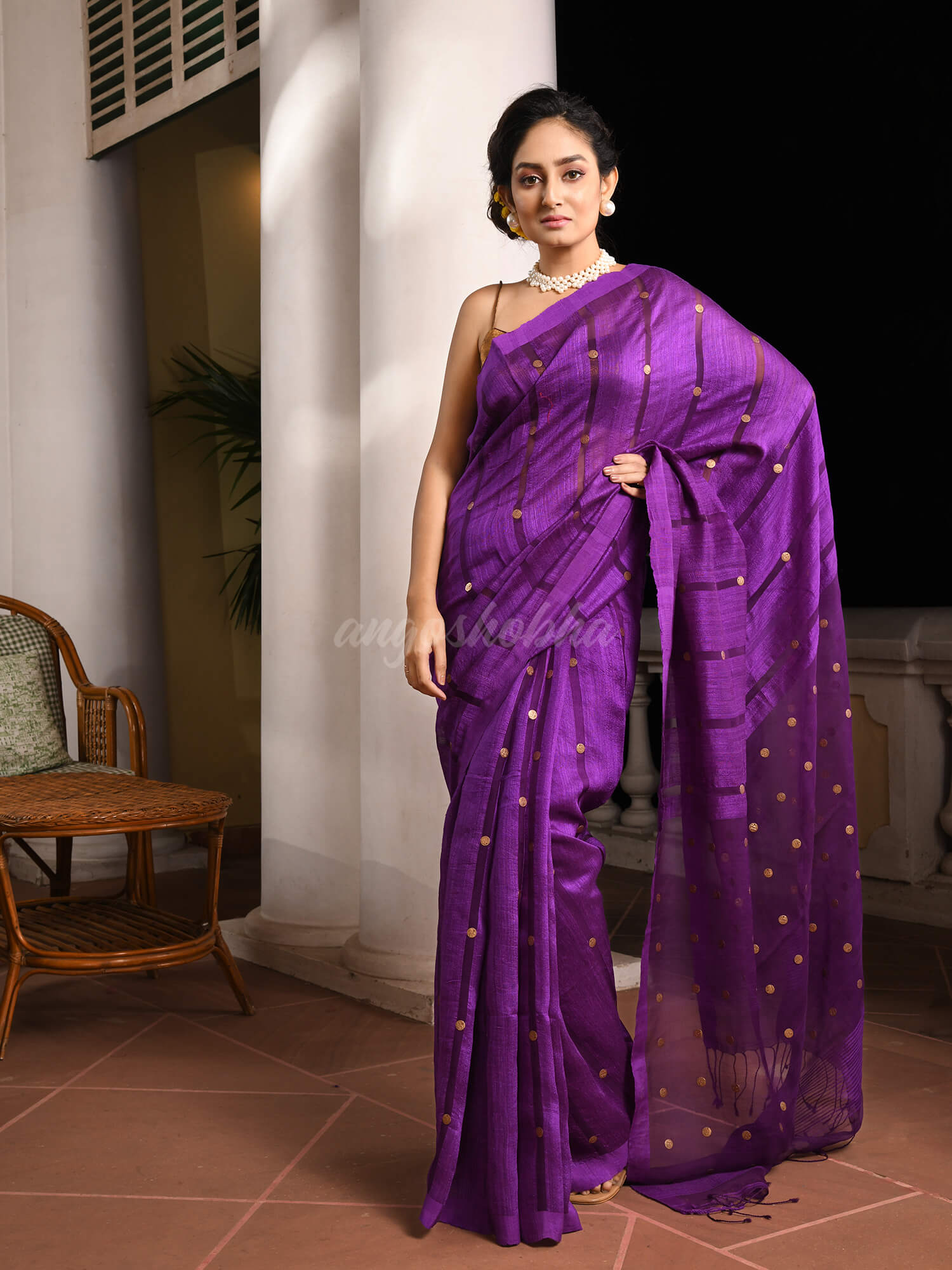 Violet Silk Matka All Body Guinea Sequence Handwoven Saree