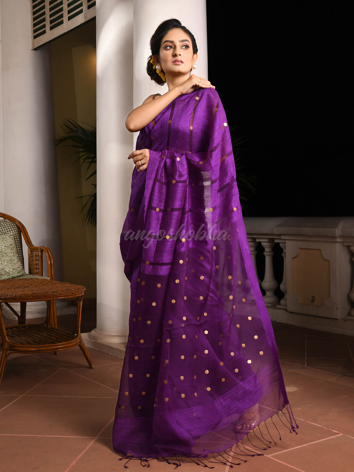 Violet Silk Matka All Body Guinea Sequence Handwoven Saree