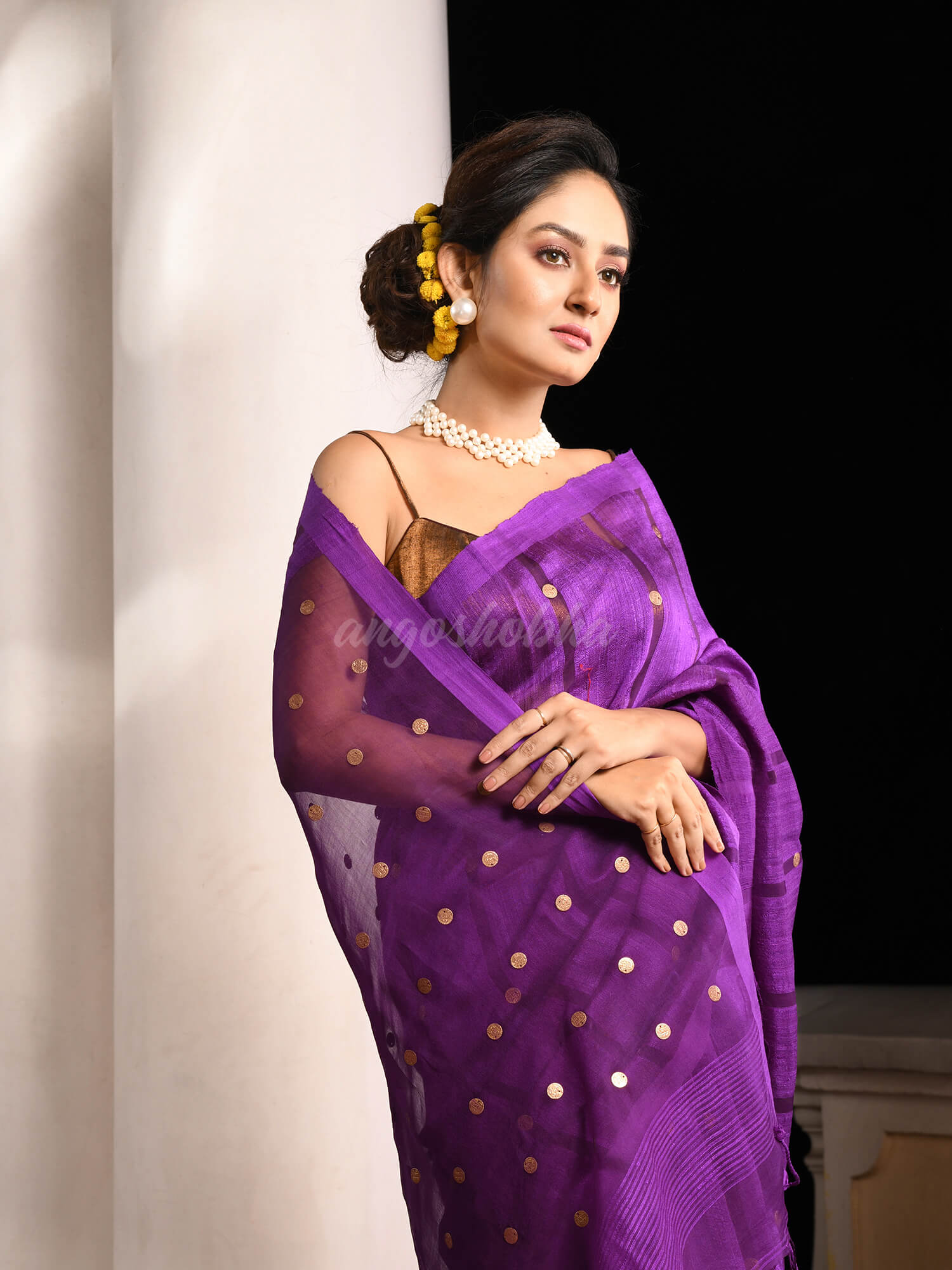 Violet Silk Matka All Body Guinea Sequence Handwoven Saree