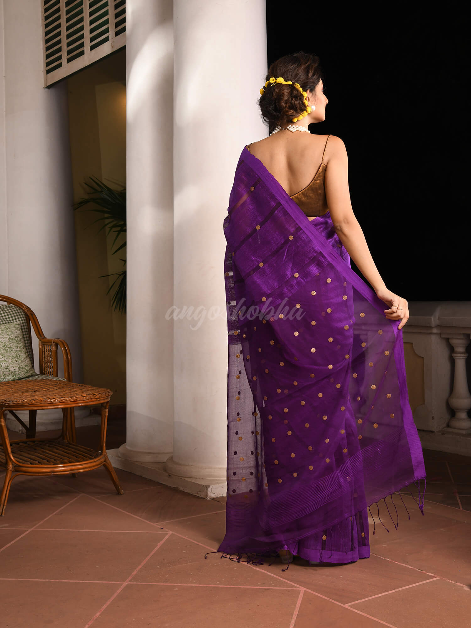Violet Silk Matka All Body Guinea Sequence Handwoven Saree