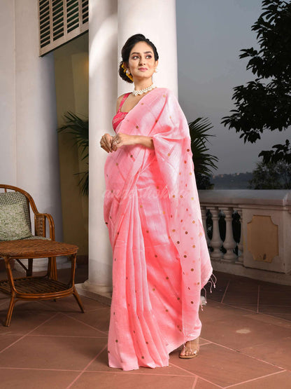 Baby Pink Silk Matka All Body Guinea Sequence Handwoven Saree