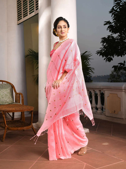 Baby Pink Silk Matka All Body Guinea Sequence Handwoven Saree