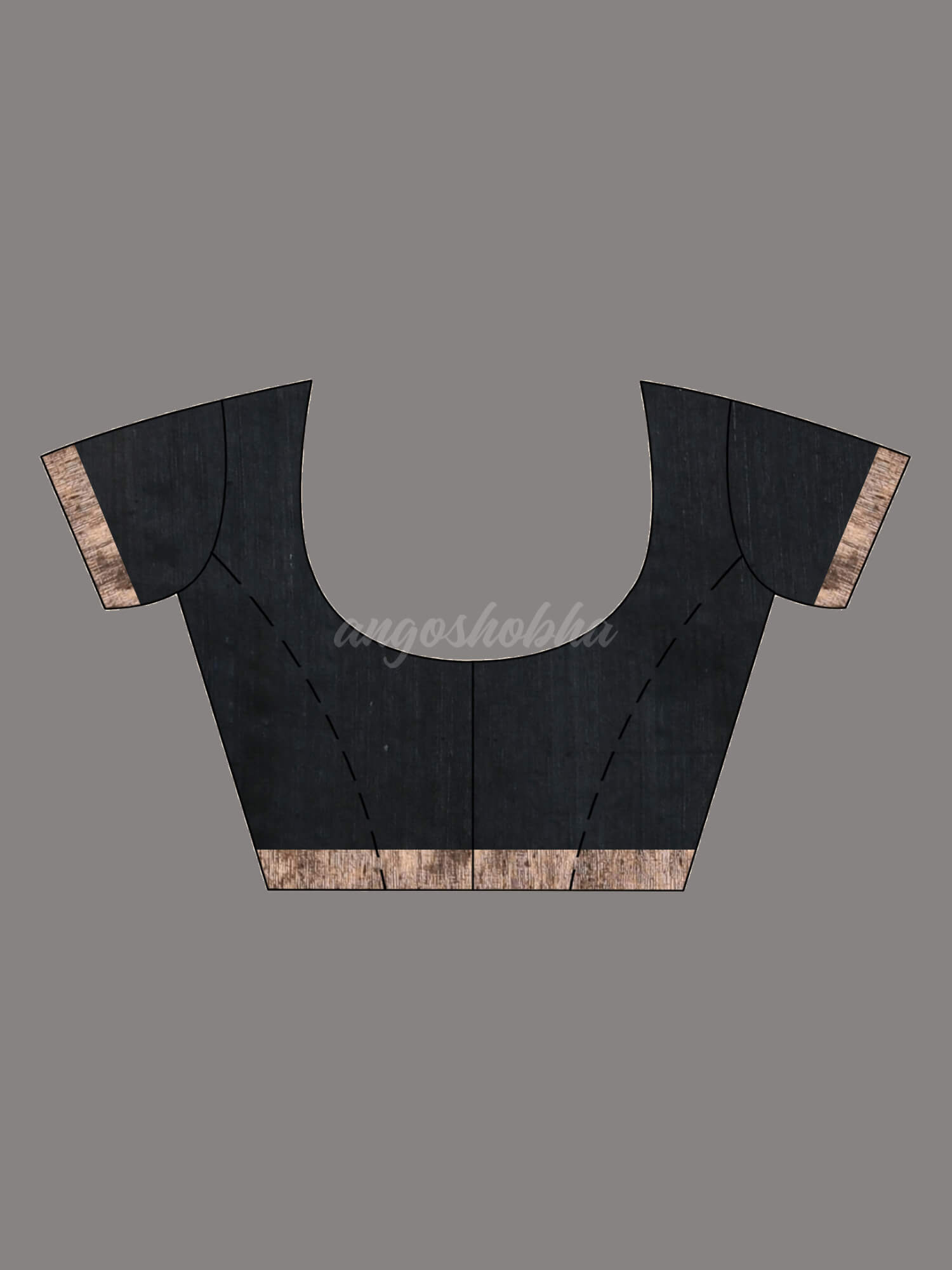 Black Silk Sequence Temple Design Handwoven Muslin Saree blouse