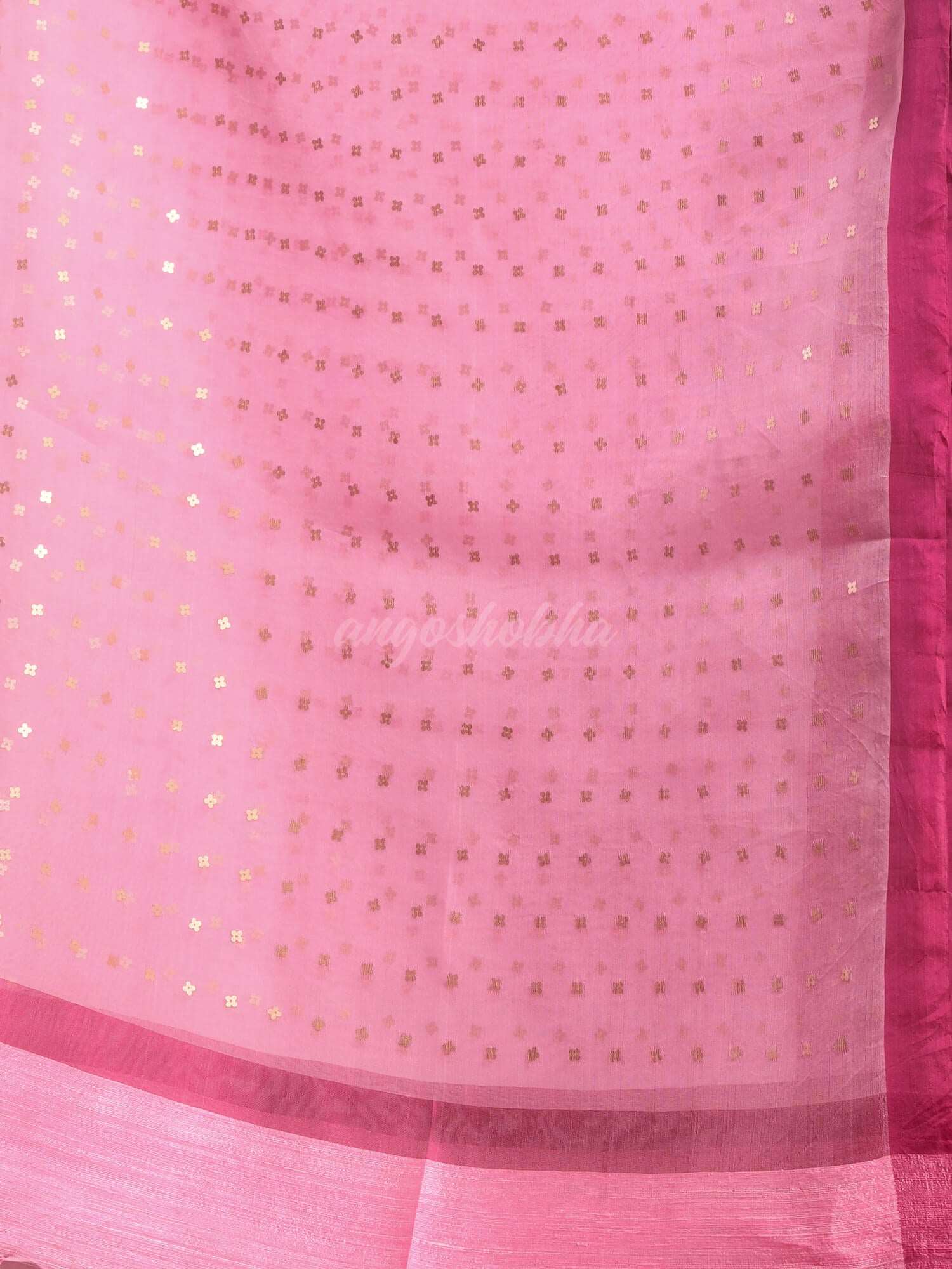 Baby Pink Silk All Body Sequence Work Handwoven Muslin Saree