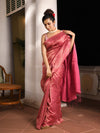Magenta Tussar All Body Zari Check Handwoven Saree