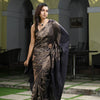 Dark Chocolate Tussar All Body Zari Check Handwoven Saree