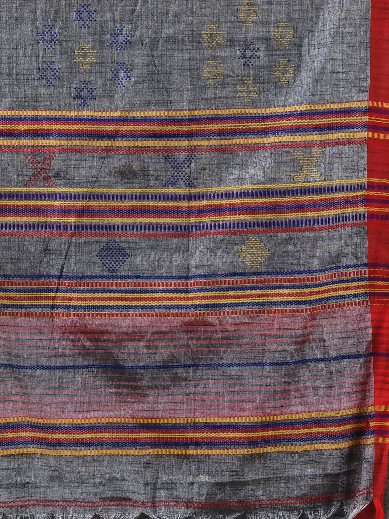 Grey Zari Cotton All Body Kantha Buti Handloom Tissue Saree