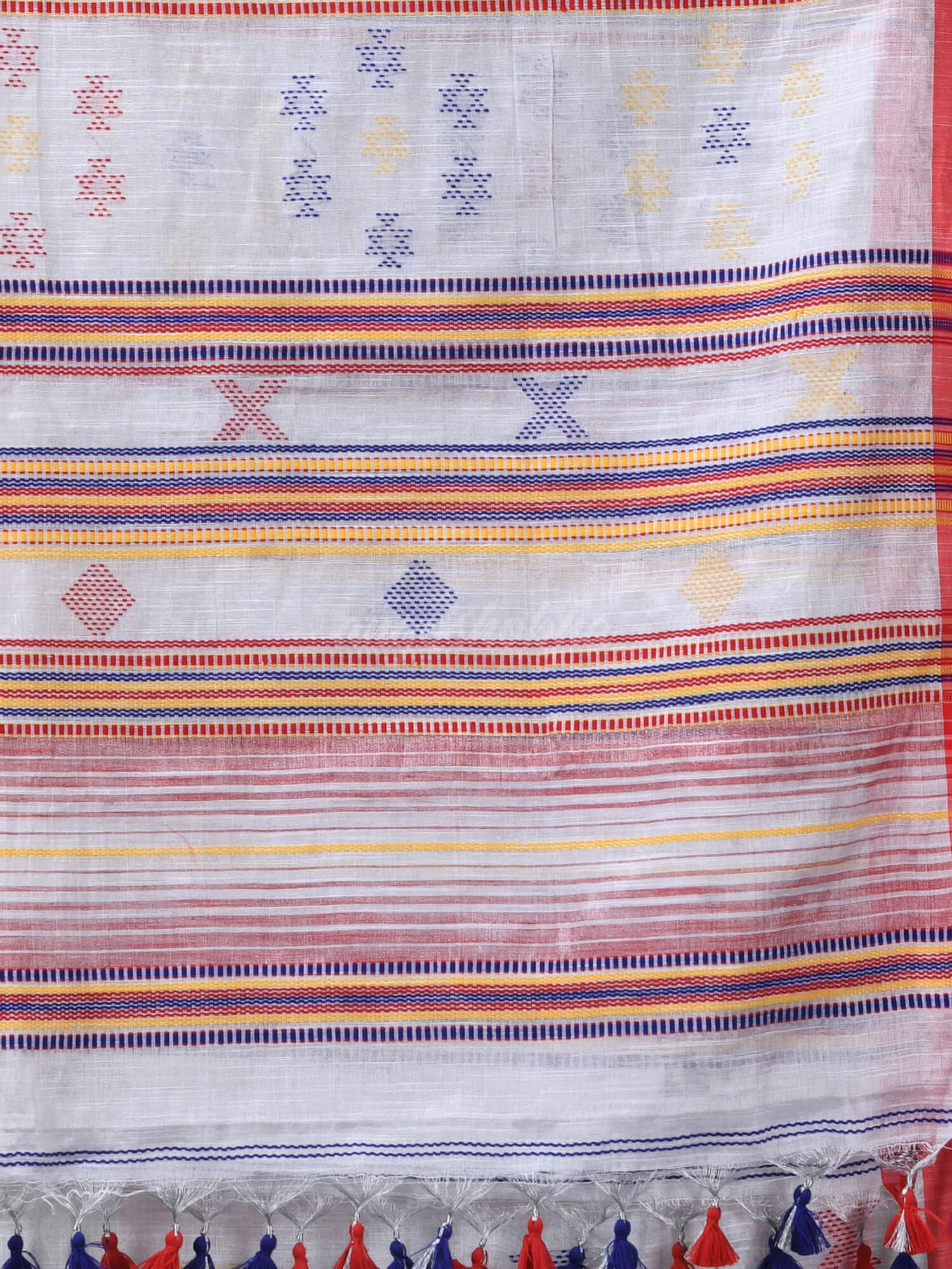 Silver Zari Cotton All Body Kantha Buti Handloom Tissue Saree