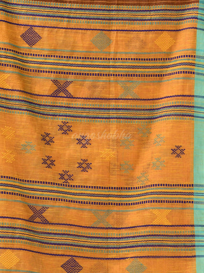 Yellow Zari Cotton All Body Kantha Buti Handloom Tissue Saree