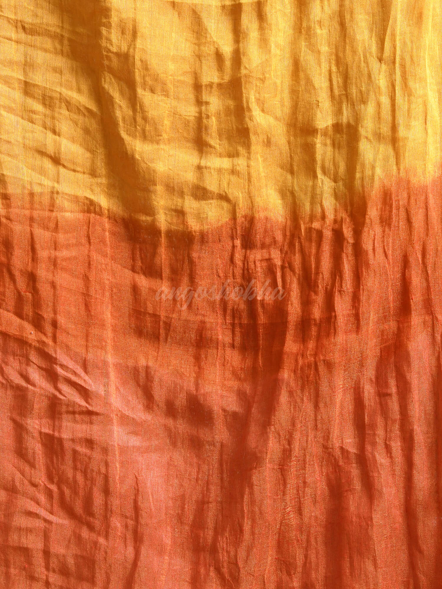 Yellow & Orange Zari Linen Dry Half And Half Handwoven Saree