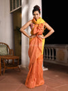 Yellow & Orange Zari Linen Dry Half And Half Handwoven Saree