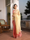 Dark Peach Linen Silver Zari Check Pallu Handwoven Saree