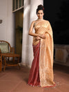 Maroon Linen Silver Zari Check Pallu Handwoven Saree