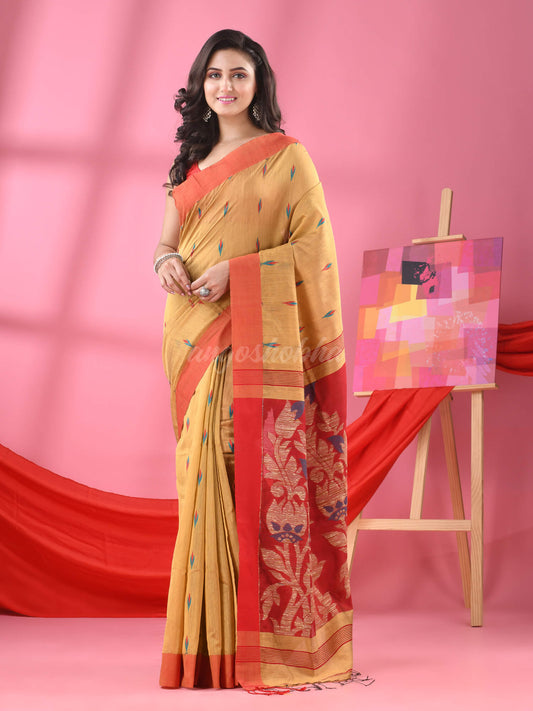 Beige Cotton Blend Jacquard Work Handloom Saree