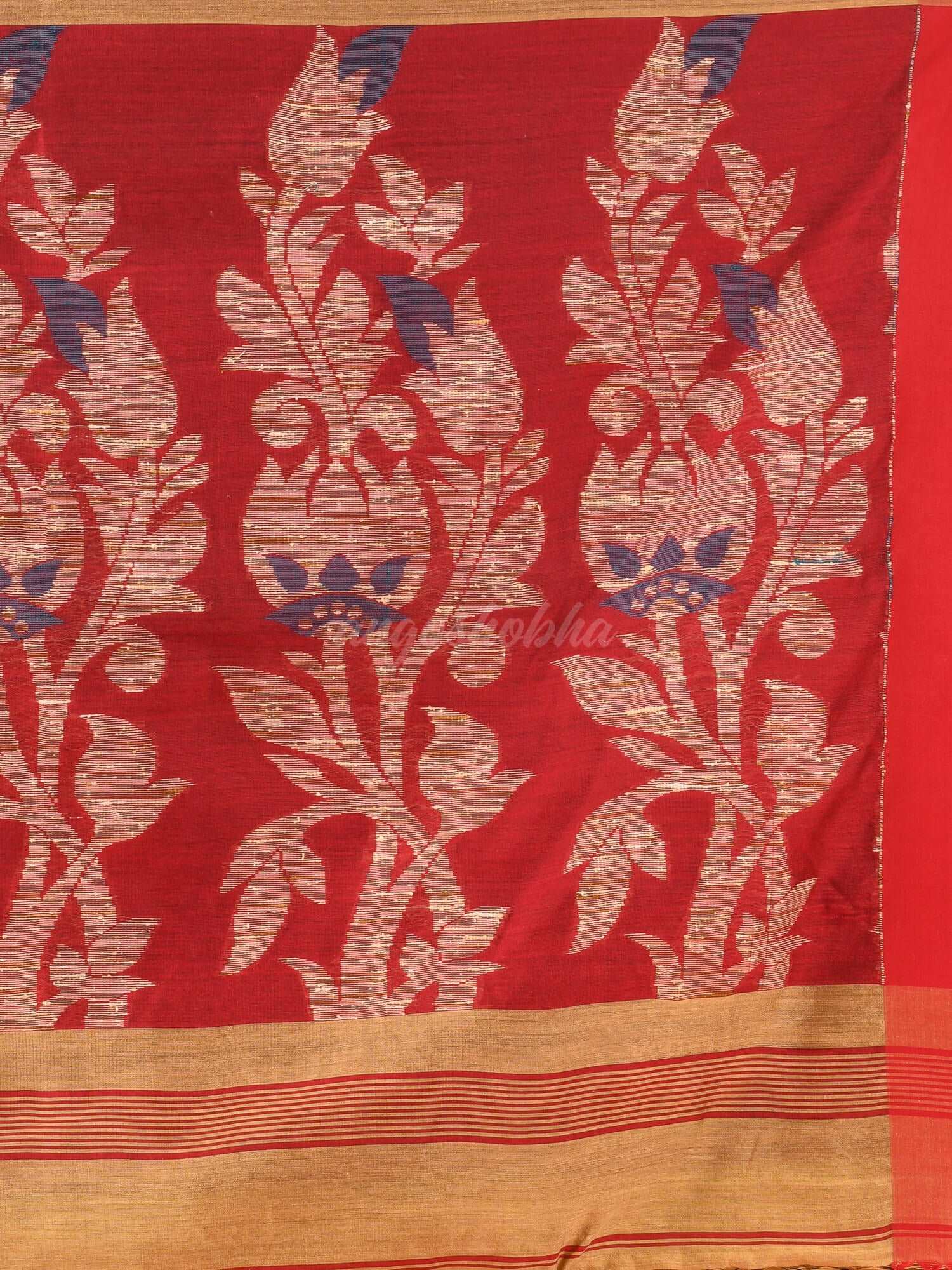 Beige Cotton Blend Jacquard Work Handloom Saree